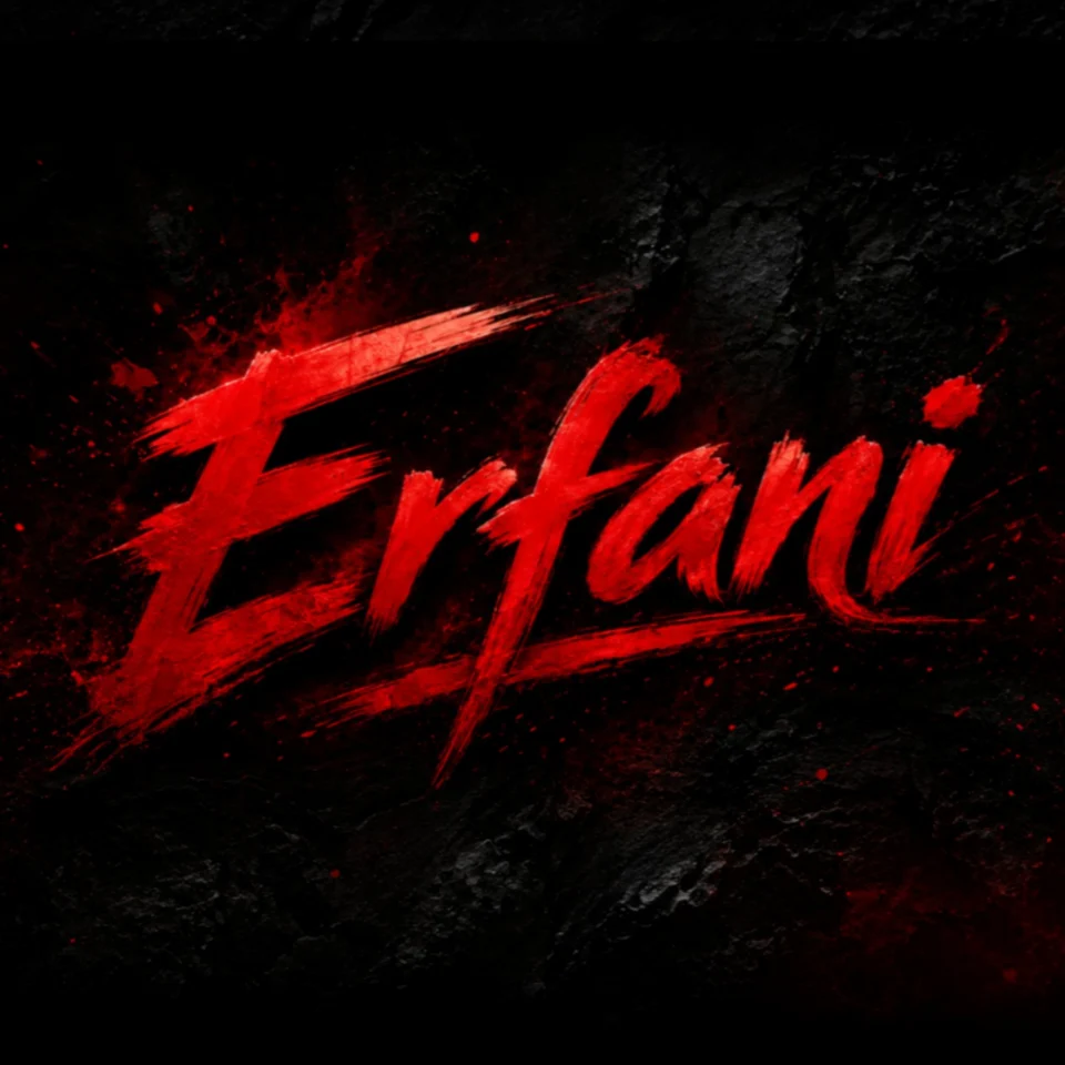 نشان هنری Erfani با نوشتهٔ قرمز روی زمینهٔ مشکی
